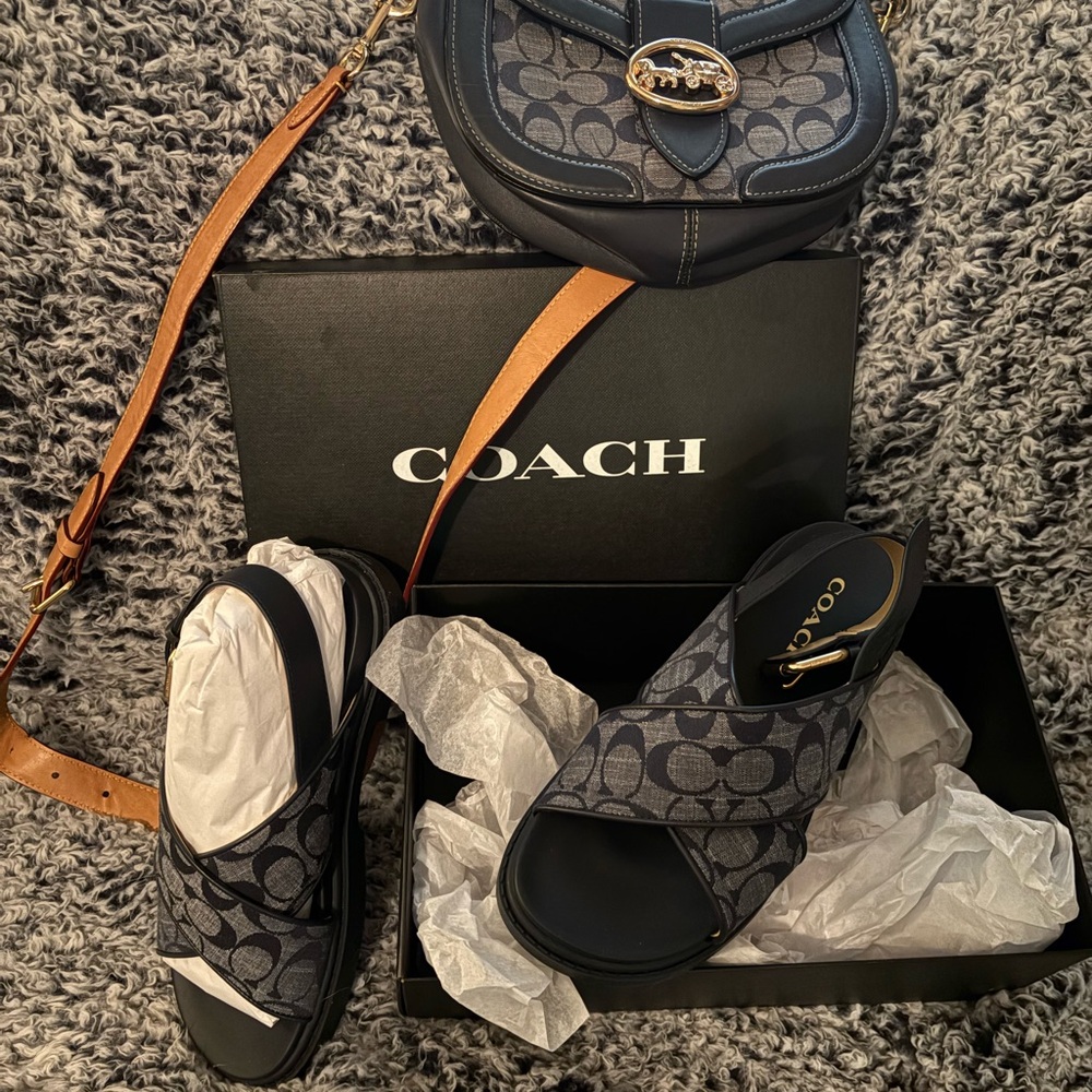 Coach navy Sandals with Matching Bag